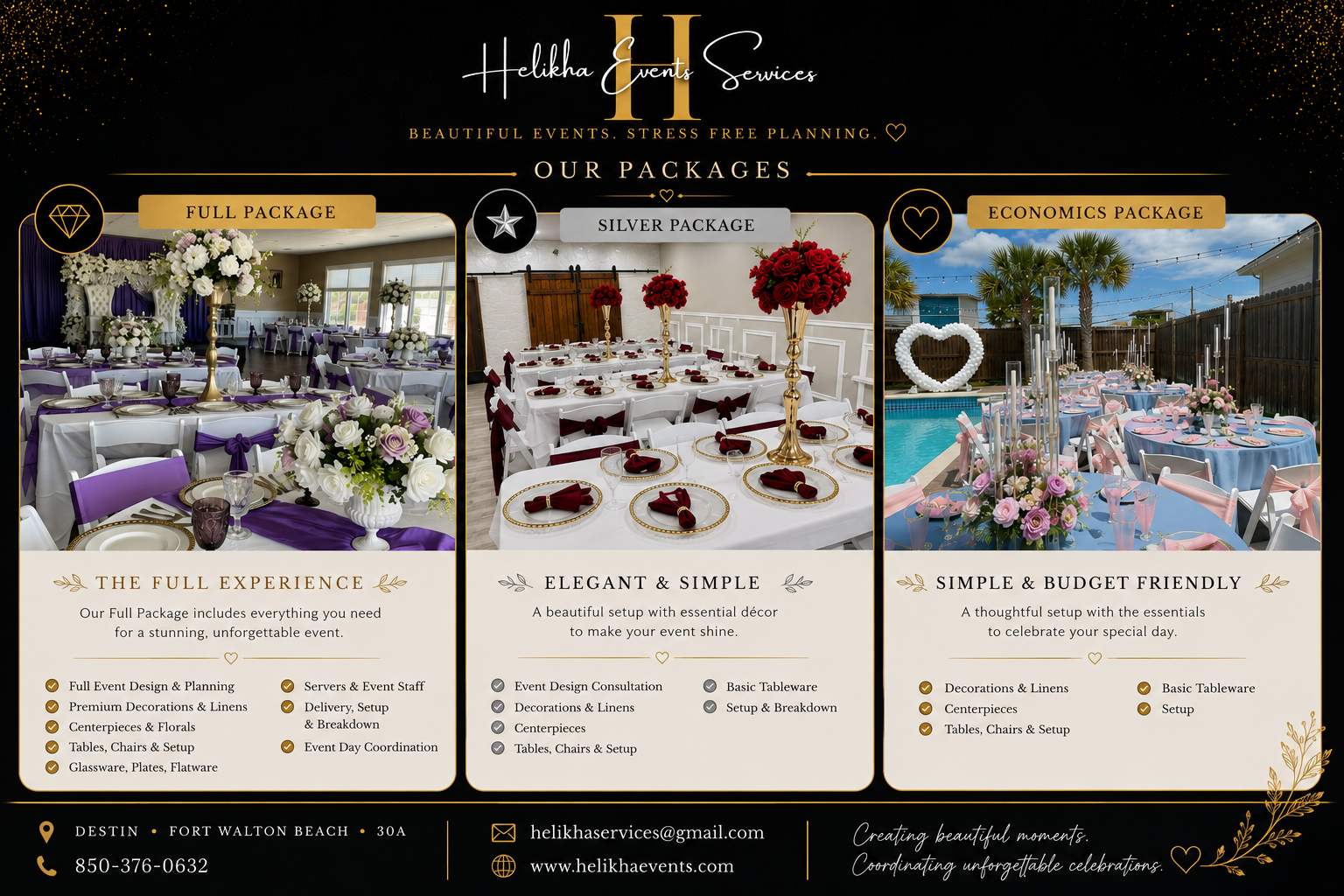 Helikha Events Services Decoration Packages - Full Package, Silver Package and Economics Package